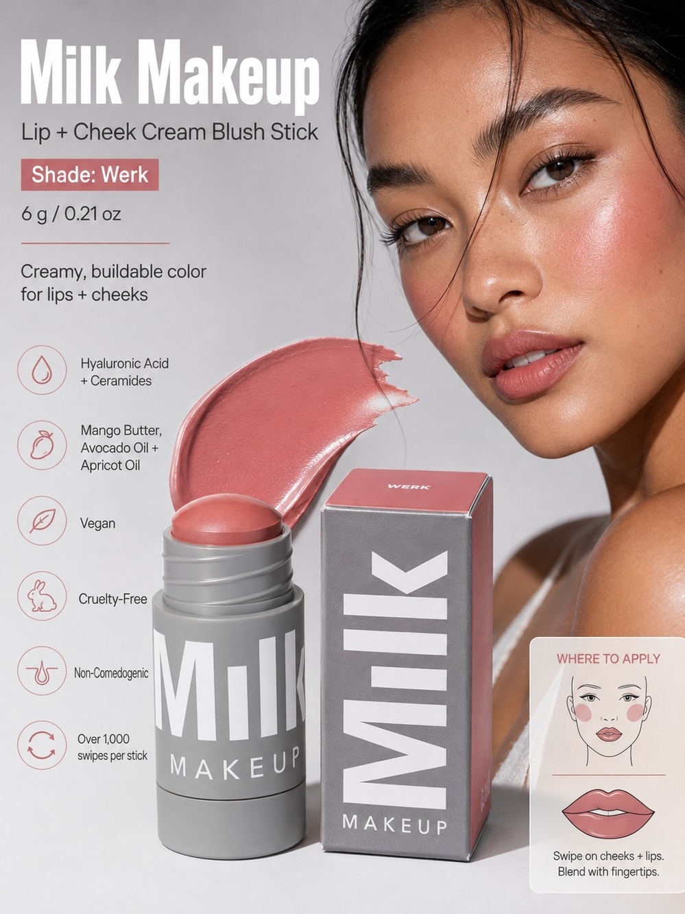 Milk Makeup Lip + Cheek Cream Blush Stick – Werk